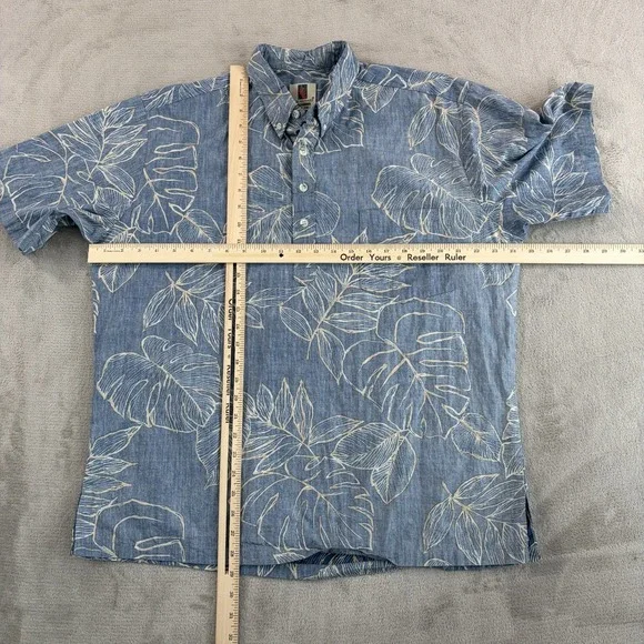 Tori Richard Hawaiian PopOver Shirt in Blue Reverse Print Men Large Blue Floral - Picture 5 of 7